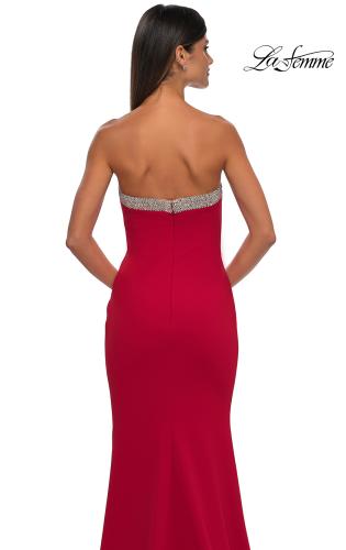 Picture of: Strapless Jersey Gown with Stunning Rhinestone Neckline in Red, Style: 32891, Detail Picture 12