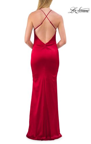 Picture of: Halter Satin Fitted Gown with Open Back in Red, Style: 33732, Detail Picture 14