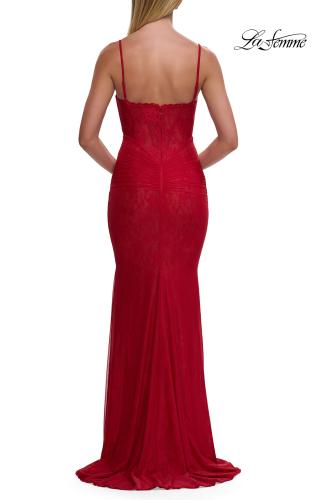 Picture of: Lace Fitted Gown with Ruched Bodice and Sheer Back in Red, Style: 33443, Detail Picture 15