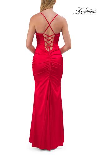 Picture of: Satin Fitted Gown with Strappy Open Back in Red, Style: 33611, Detail Picture 17