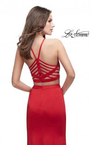 Picture of: Two Piece Jersey Prom Dress with High Neckline in Red, Style: 25220, Back Picture