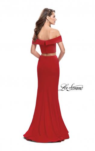 Picture of: Form Fitting Off the Shoulder Jersey Mermaid Dress in Red, Style: 25578, Back Picture