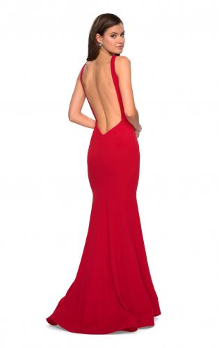 Picture of: High Neckline Jersey Prom Dress with Open Back in Red, Style: 27124, Back Picture