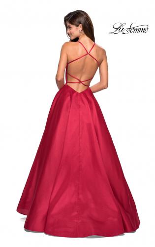 Picture of: Empire Waist Long Dress with Full Skirt and Pockets in Red, Style: 27504, Back Picture