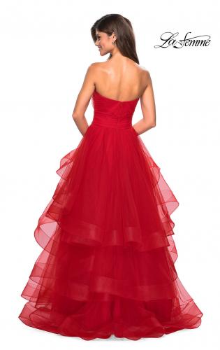 Picture of: Layered Tulle Strapless Prom Gown with Ruching in Red, Style: 27624, Back Picture