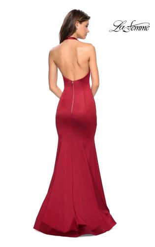 Picture of: Form Fitting Halter Satin Dress with Open Back in Red, Style: 27653, Back Picture