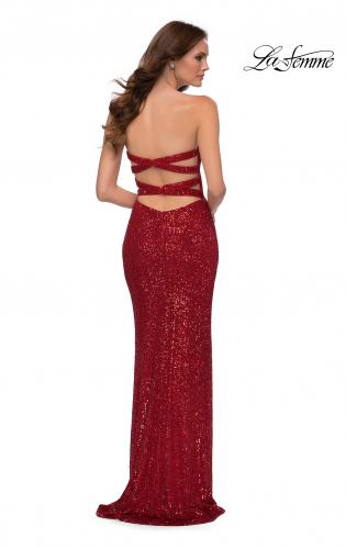 red strapless dress long