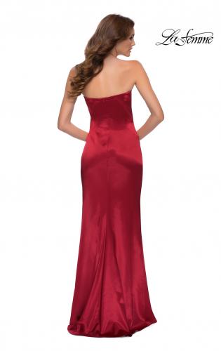 Picture of: Simply Chic Strapless Stretch Satin Long Gown in Red, Style 29807, Back Picture