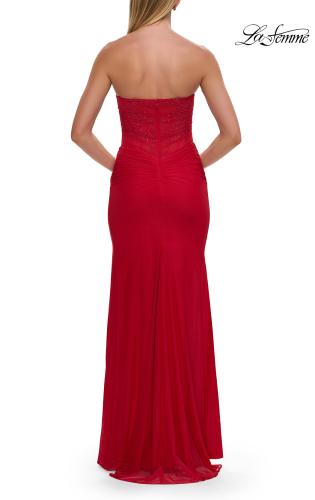 Picture of: Strapless Corset Gown with High Slit and Ruched Jersey Skirt in Red, Style: 33465, Detail Picture 23