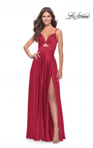 Picture of: Satin A-Line Gown with Cut Out and Twist Bodice in Red, Style: 31193, Style: 31193