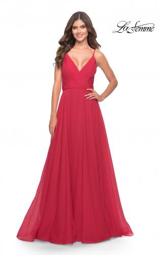 Picture of: Chiffon Dress with Pleated Bodice and Pockets in Red, Style: 31500, Detail Picture 1
