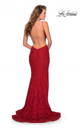 Picture of: Open Back Jersey Prom Dress with High Neckline in Red, Style: 28619, Detail Picture 3