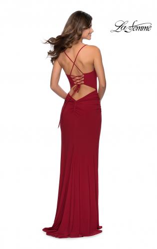 Picture of: Chic Jersey Dress with Intricate Lace Up Back in Red, Style: 28792, Detail Picture 3