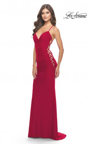 Picture of: Unique Jersey Dress with Open Criss Cross Sides in Red, Style: 31315, Style: 31315