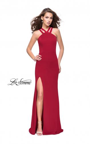 Picture of: High Neck Prom Dress with Halter Double Strap Detail in Red, Style: 25883, Detail Picture 2