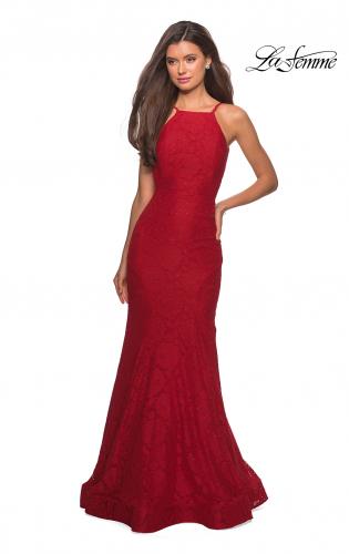 Picture of: Long Lace Prom Dress with High Neckline in Red, Style: 27289, Detail Picture 9