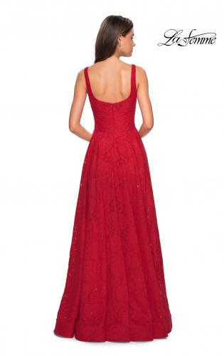 Picture of: Long Lace Prom Dress with Attached Shorts in Red, Style: 27476, Detail Picture 5