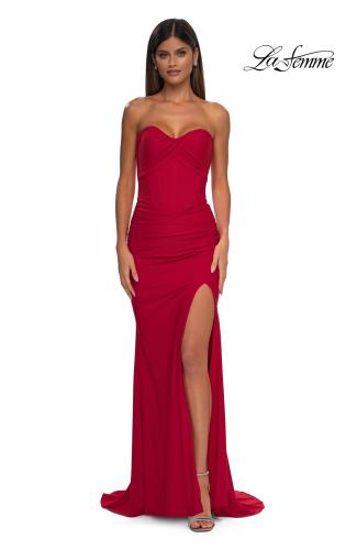 Picture of: Strapless Jersey Evening Dress with Unique Corset Top in Red, Style: 32843, Detail Picture 5