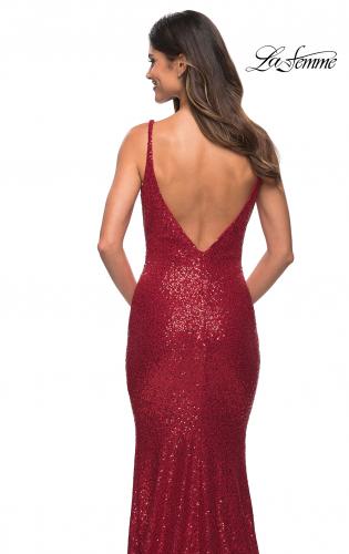 Picture of: Long Stretch Sequin Gown with Low Back in Red, Detail Picture 6