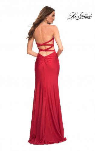 Picture of: Strapless Evening Dress with Ruffle on Slit in Red, Detail Picture 6