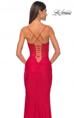 Picture of: Jersey Dress with Illusion Waist and Bustier Top in Red, Style: 32258, Detail Picture 6