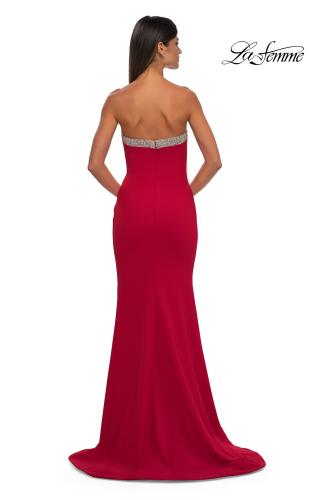 Picture of: Strapless Jersey Gown with Stunning Rhinestone Neckline in Red, Style: 32891, Detail Picture 6