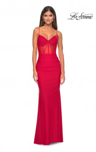 Picture of: Jersey Dress with Illusion Waist and Bustier Top in Red, Style: 32258, Detail Picture 7