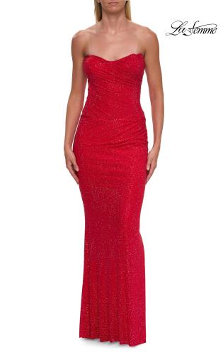 Picture of: Strapless Rhinestone Fitted Gown with Sweetheart Neckline in Red, Style: 33379, Detail Picture 7