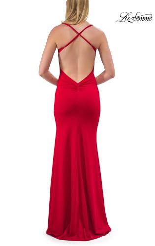 Picture of: Simple Jersey Gown with Cutout Bust and Open Cross-Back in Red, Style: 33745, Detail Picture 7