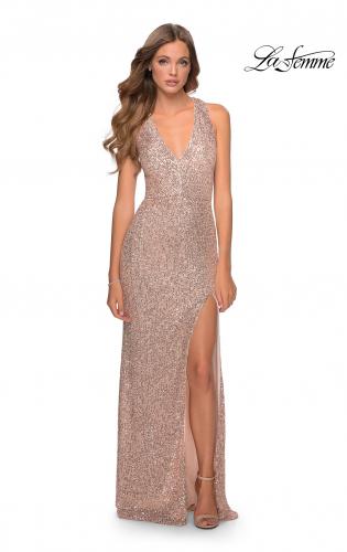 Picture of: Chic Sequin Prom Dress with Criss Cross Open Back in Rose Gold, Style: 28659, Detail Picture 8