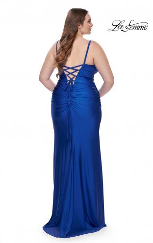 Picture of: Ruched Jersey Plus Size Dress with Lace Up Back in Royal Blue, Style: 31632, Back Picture