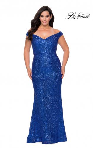 Picture of: Sequin Off The Shoulder Plus Size Prom Dress in Royal Blue, Style: 28949, Detail Picture 2