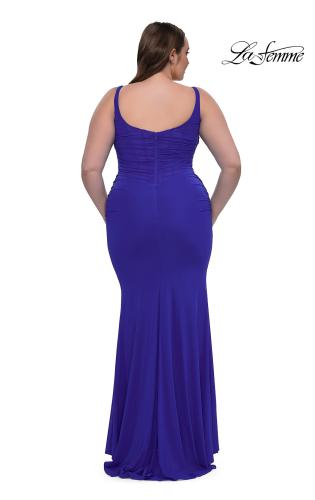 Picture of: Modified Square Neckline Plus Size Dress with Ruching in Royal Blue, Style: 33005, Detail Picture 2