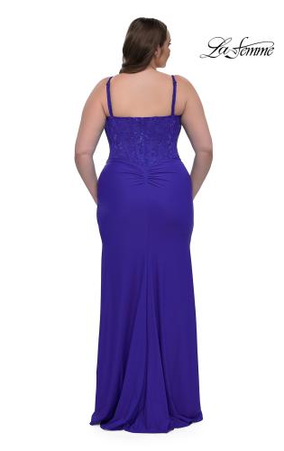 Picture of: Plus Size Prom Dress with Lace Corset Top and Jersey Skirt in Royal Blue, Style: 32449, Detail Picture 3