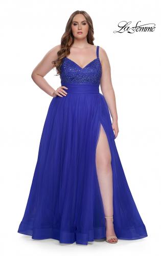 Picture of: A-Line Plus Size Prom Dress with Rhinestone Bodice in Royal Blue, Style: 31251, Detail Picture 5