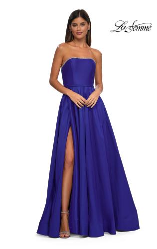 Picture of: A-line Mikado Prom Dress with Rhinestone Neckline in Royal Blue, Style: 33063, Main Picture