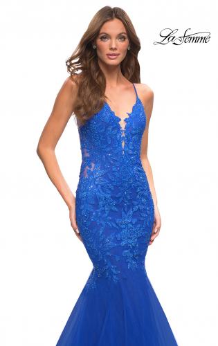 Picture of: Mermaid Tulle and Lace Jeweled Prom Dress in Royal Blue, Detail Picture 8