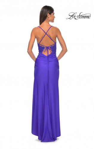 Picture of: Jersey Prom Dress with Illusion Sides and V Neckline in Royal Blue, Style: 32139, Detail Picture 8