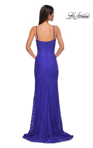 Picture of: Fitted Stretch Lace Dress with Scallop Neckline in Royal Blue, Style 32933, Detail Picture 8