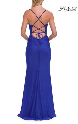Picture of: Jersey Gown with Crisscross Back and Ruching in Royal Blue, Style: 33489, Detail Picture 8