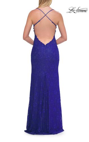 Picture of: Lace Prom Dress with Scalloped Neckline and Open Back in Royal Blue, Style: 33647, Detail Picture 8