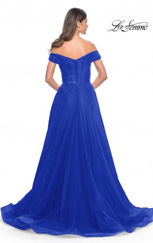 Picture of: A-Line Tulle Prom Dress with Off the Shoulder Top in Royal Blue, Style: 30498, Detail Picture 9