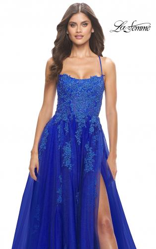 Picture of: A-line Tulle Gown with Floral Embroidery and Pockets in Royal Blue, Style: 31135, Detail Picture 9