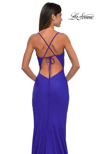 Picture of: Fitted Jersey Prom Dress with High Side Slit in Royal Blue, Style: 33080, Detail Picture 10