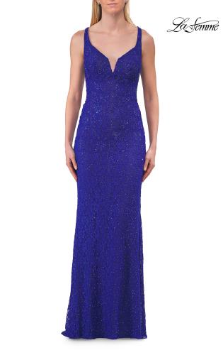 Picture of: Lace Fitted Gown with Open Lace-Up Back in Royal Blue, Style: 33519, Detail Picture 10