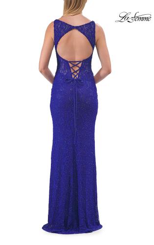 Picture of: Lace Fitted Gown with Open Lace-Up Back in Royal Blue, Style: 33519, Detail Picture 11