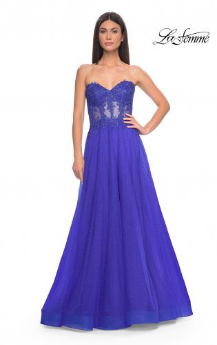 Picture of: A-Line Tulle Ballgown with Lace Illusion Bodice in Royal Blue, Style: 32313, Detail Picture 12