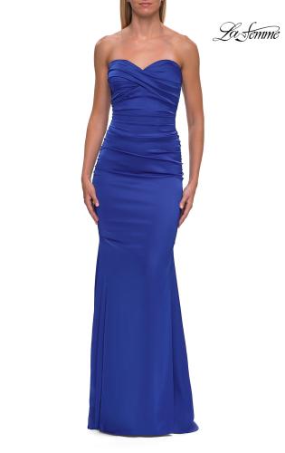 Picture of: Simple Strapless Satin Gown with Ruching Detail in Royal Blue, Style: 33531, Detail Picture 15