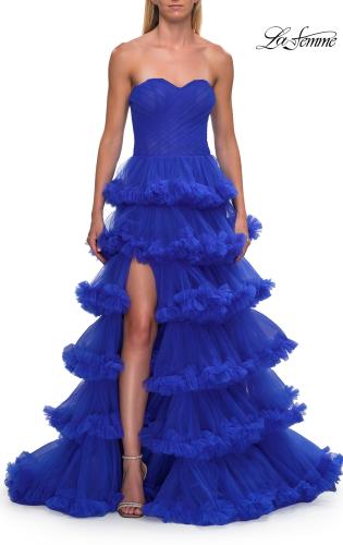 Picture of: Fabulous Tiered Ruffle Skirt Prom Dress with Strapless Top in Royal Blue, Style: 33717, Detail Picture 15