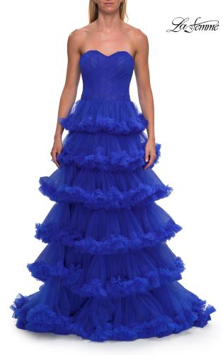 Picture of: Fabulous Tiered Ruffle Skirt Prom Dress with Strapless Top in Royal Blue, Style: 33717, Detail Picture 17